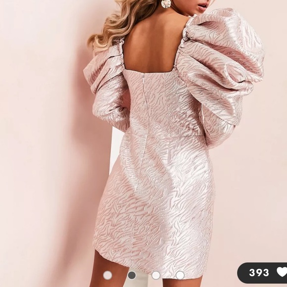 ASOS LUXE V Neck Puff Sleeve Corset Mini Jacquard Dress - Picture 3 of 10